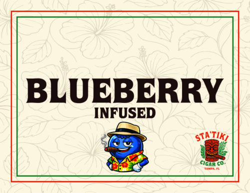 Blueberry infused cigars by Statiki Cigar Co featuring a blueberry mascot smoking a cigar