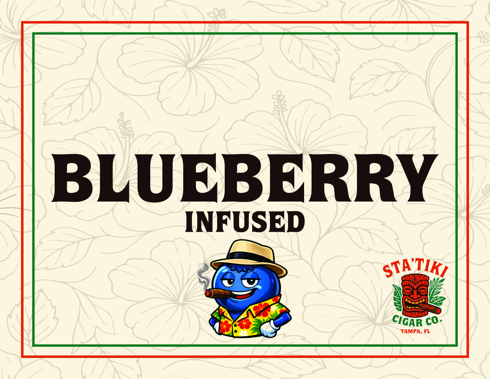 Blueberry infused cigars by Statiki Cigar Co featuring a blueberry mascot smoking a cigar